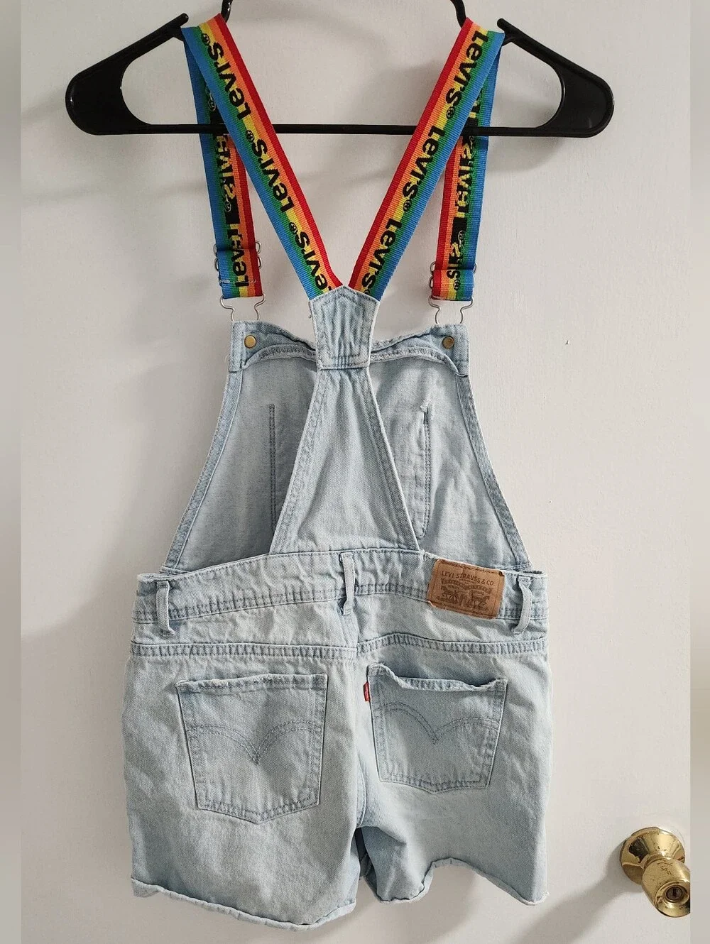 Levi's Girls Denim Shortall With Rainbow Strap Suspenders , Size 12 R